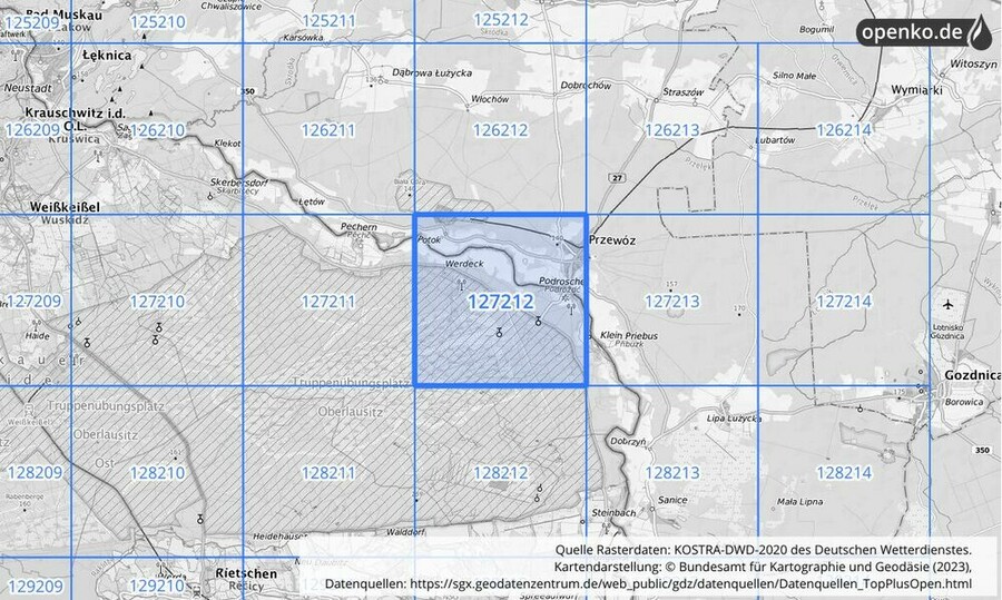 Übersichtskarte des KOSTRA-DWD-2020-Rasterfeldes Nr. 127212