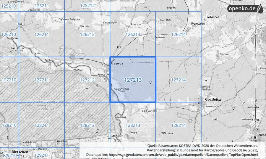 Übersichtskarte des KOSTRA-DWD-2020-Rasterfeldes Nr. 127213