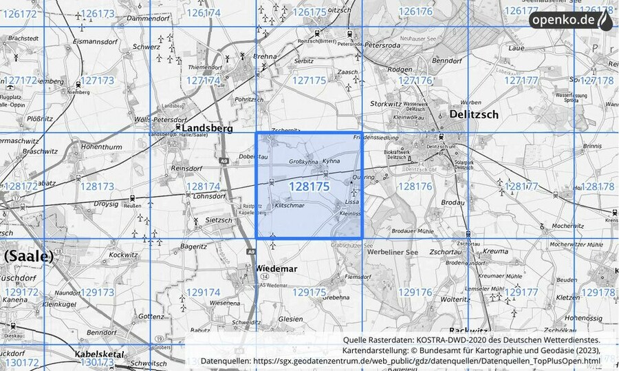 Übersichtskarte des KOSTRA-DWD-2020-Rasterfeldes Nr. 128175