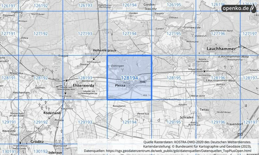 Übersichtskarte des KOSTRA-DWD-2020-Rasterfeldes Nr. 128194