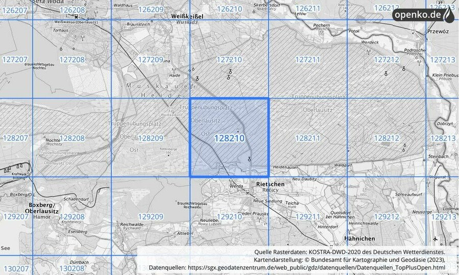 Übersichtskarte des KOSTRA-DWD-2020-Rasterfeldes Nr. 128210