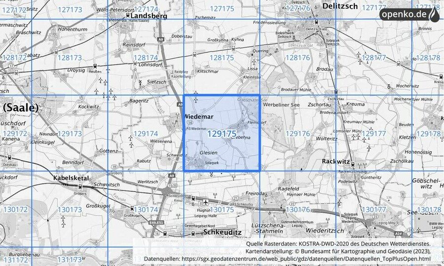 Übersichtskarte des KOSTRA-DWD-2020-Rasterfeldes Nr. 129175