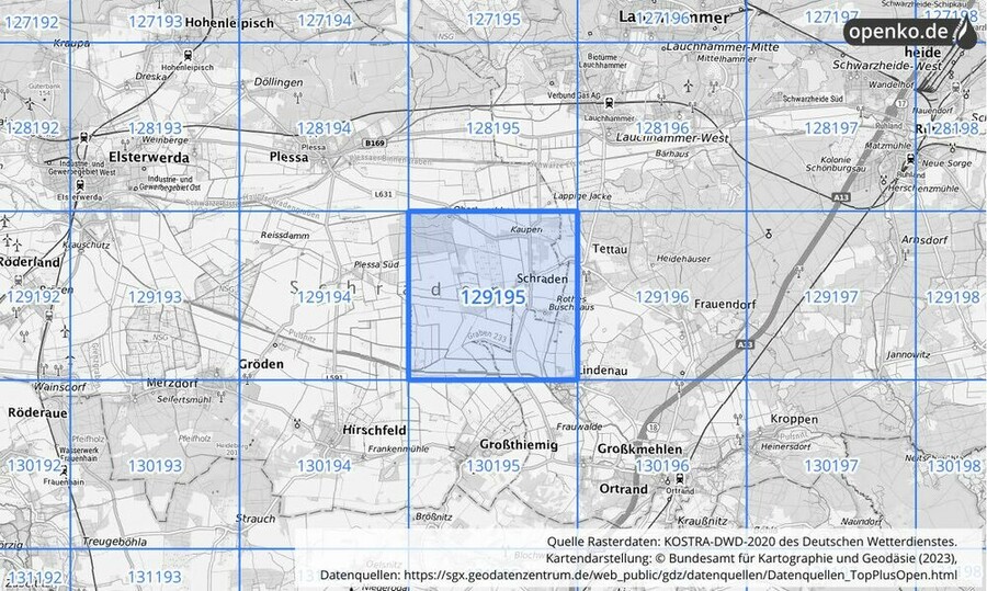 Übersichtskarte des KOSTRA-DWD-2020-Rasterfeldes Nr. 129195