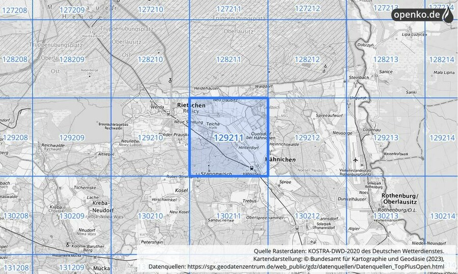 Übersichtskarte des KOSTRA-DWD-2020-Rasterfeldes Nr. 129211