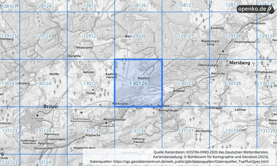 Übersichtskarte des KOSTRA-DWD-2020-Rasterfeldes Nr. 130126