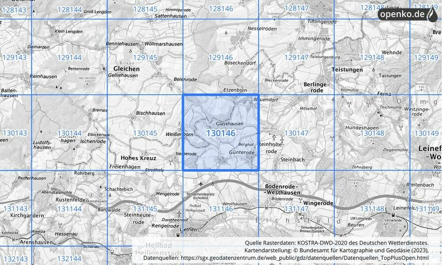 Übersichtskarte des KOSTRA-DWD-2020-Rasterfeldes Nr. 130146