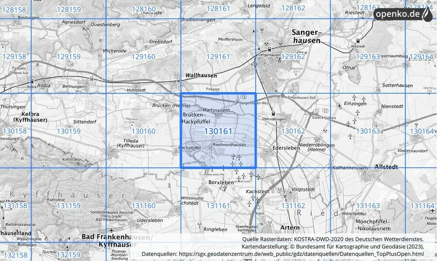 Übersichtskarte des KOSTRA-DWD-2020-Rasterfeldes Nr. 130161