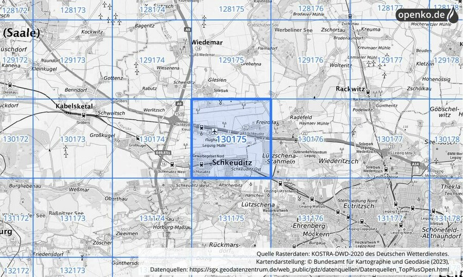 Übersichtskarte des KOSTRA-DWD-2020-Rasterfeldes Nr. 130175