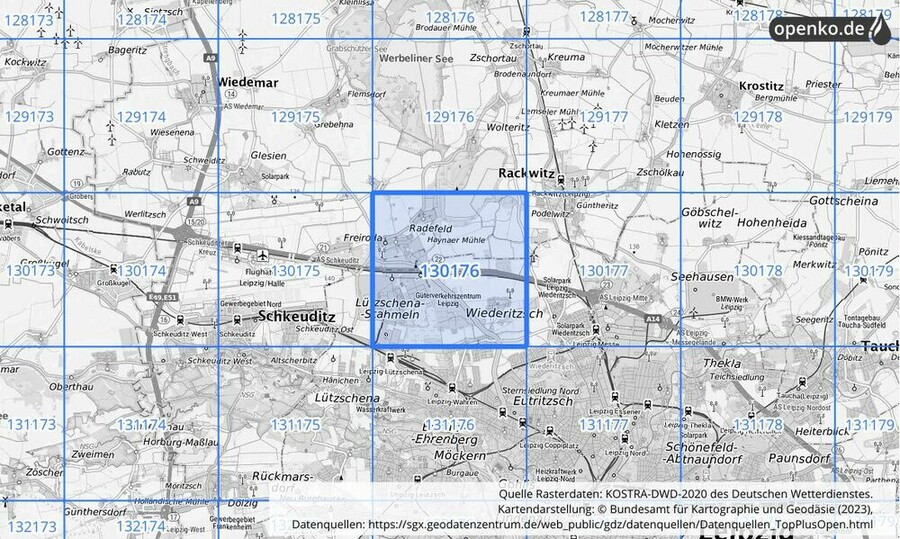 Übersichtskarte des KOSTRA-DWD-2020-Rasterfeldes Nr. 130176