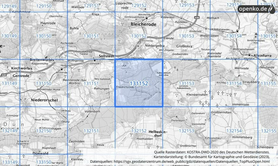 Übersichtskarte des KOSTRA-DWD-2020-Rasterfeldes Nr. 131152