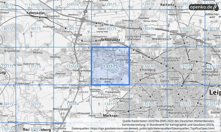 Übersichtskarte des KOSTRA-DWD-2020-Rasterfeldes Nr. 131175