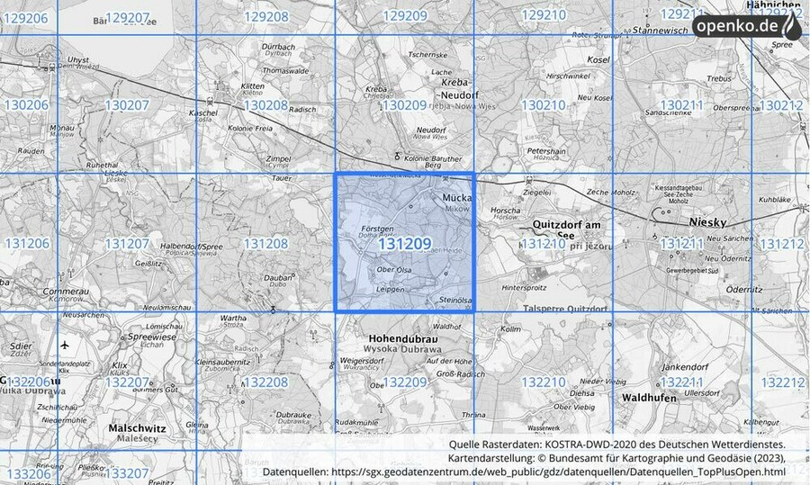 Übersichtskarte des KOSTRA-DWD-2020-Rasterfeldes Nr. 131209