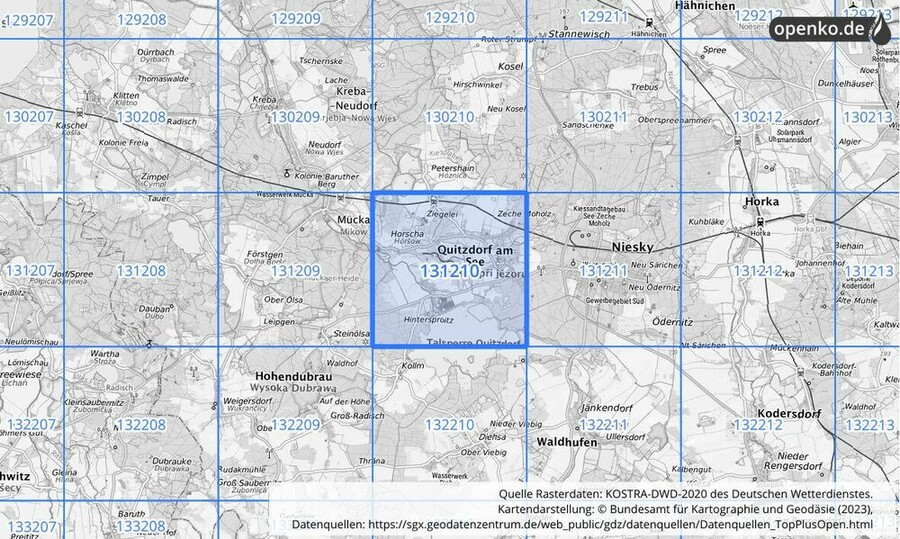 Übersichtskarte des KOSTRA-DWD-2020-Rasterfeldes Nr. 131210