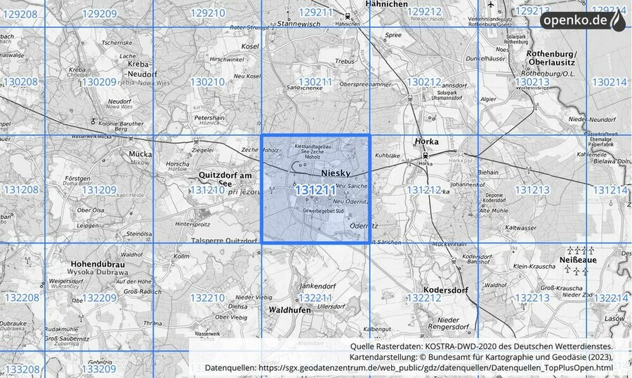 Übersichtskarte des KOSTRA-DWD-2020-Rasterfeldes Nr. 131211