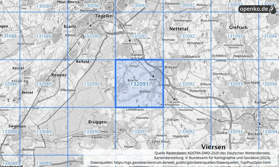 Übersichtskarte des KOSTRA-DWD-2020-Rasterfeldes Nr. 132091