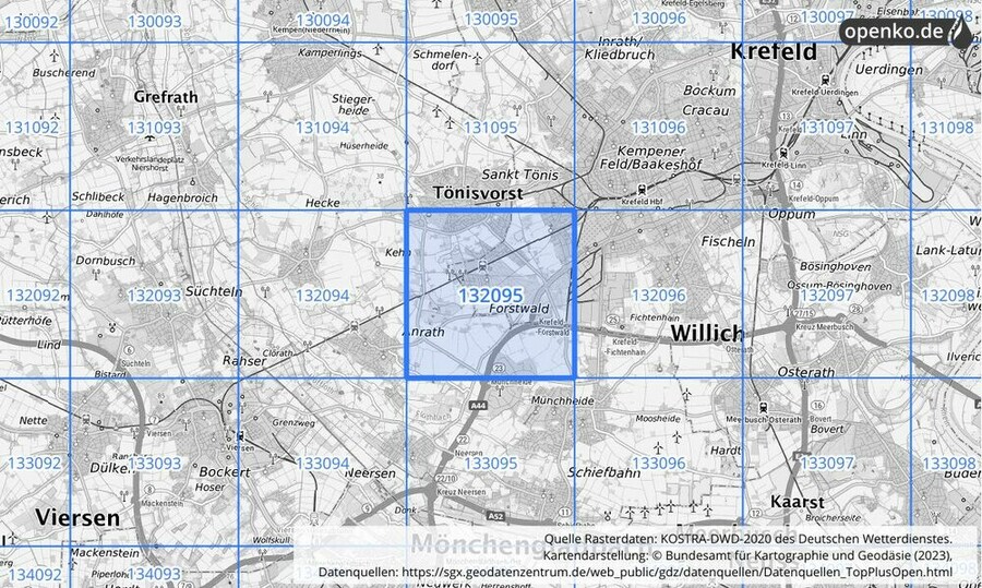 Übersichtskarte des KOSTRA-DWD-2020-Rasterfeldes Nr. 132095