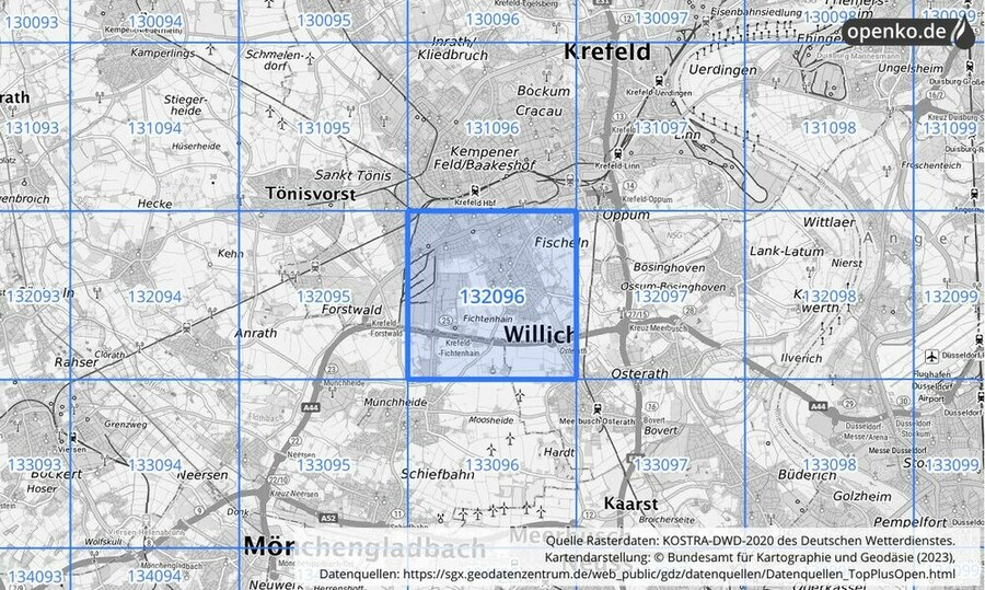 Übersichtskarte des KOSTRA-DWD-2020-Rasterfeldes Nr. 132096