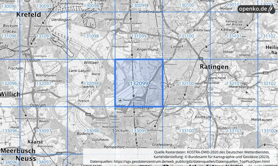 Übersichtskarte des KOSTRA-DWD-2020-Rasterfeldes Nr. 132099