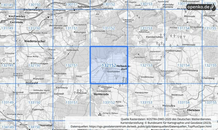 Übersichtskarte des KOSTRA-DWD-2020-Rasterfeldes Nr. 132152