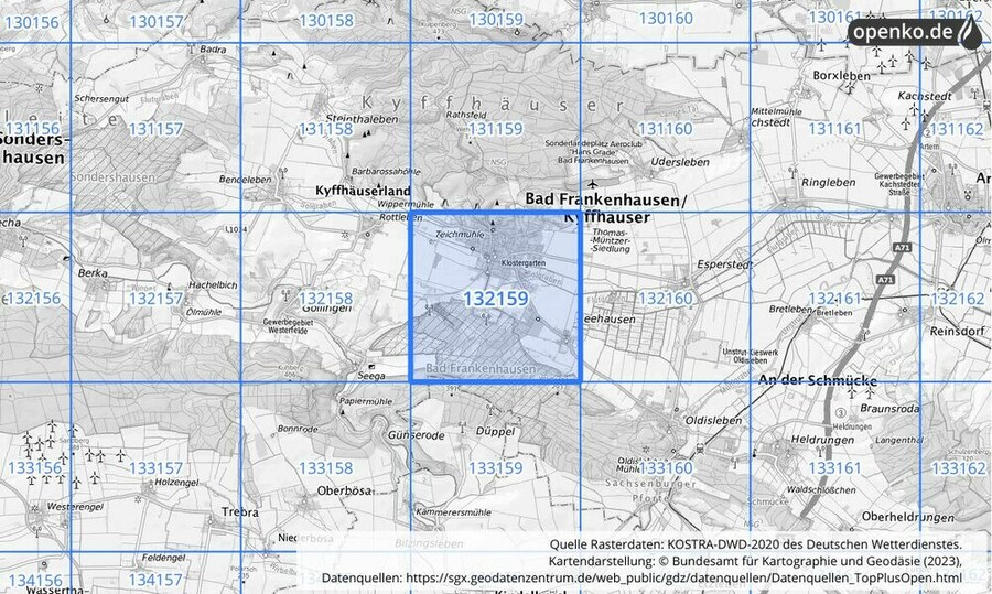 Übersichtskarte des KOSTRA-DWD-2020-Rasterfeldes Nr. 132159