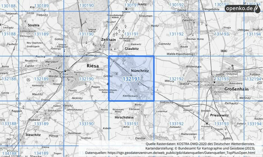 Übersichtskarte des KOSTRA-DWD-2020-Rasterfeldes Nr. 132191