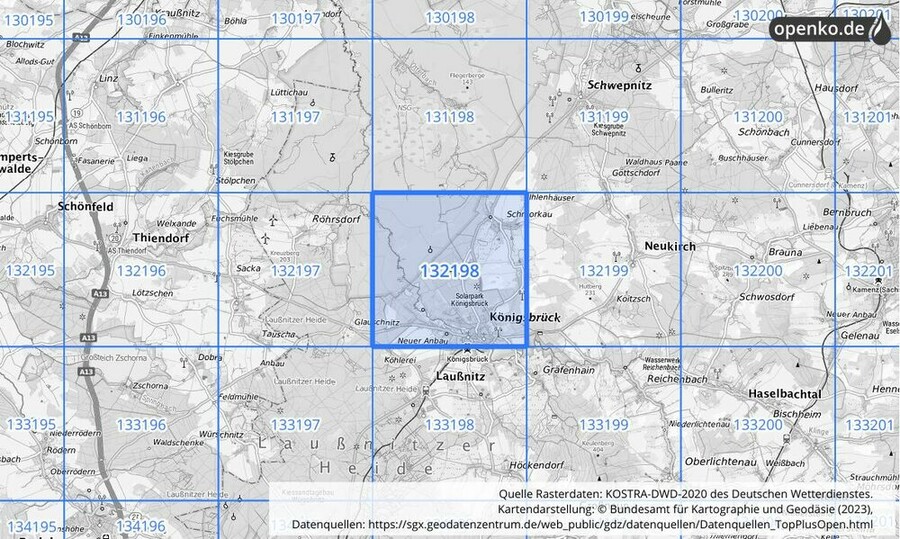 Übersichtskarte des KOSTRA-DWD-2020-Rasterfeldes Nr. 132198