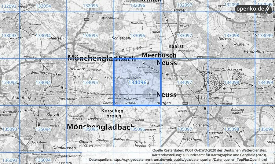 Übersichtskarte des KOSTRA-DWD-2020-Rasterfeldes Nr. 134096