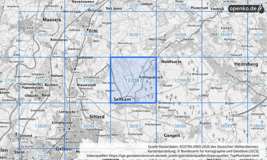 Übersichtskarte des KOSTRA-DWD-2020-Rasterfeldes Nr. 137087