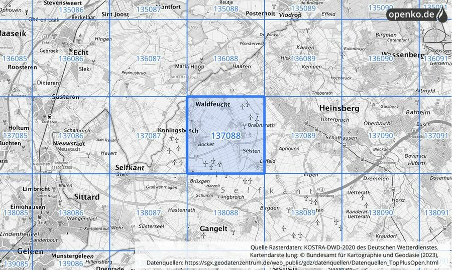 Übersichtskarte des KOSTRA-DWD-2020-Rasterfeldes Nr. 137088