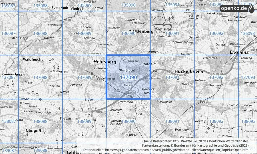 Übersichtskarte des KOSTRA-DWD-2020-Rasterfeldes Nr. 137090