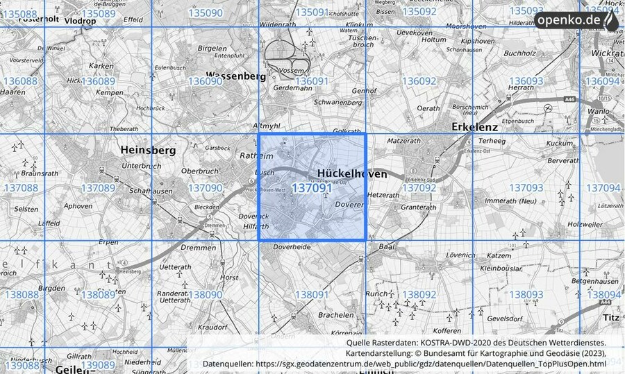 Übersichtskarte des KOSTRA-DWD-2020-Rasterfeldes Nr. 137091