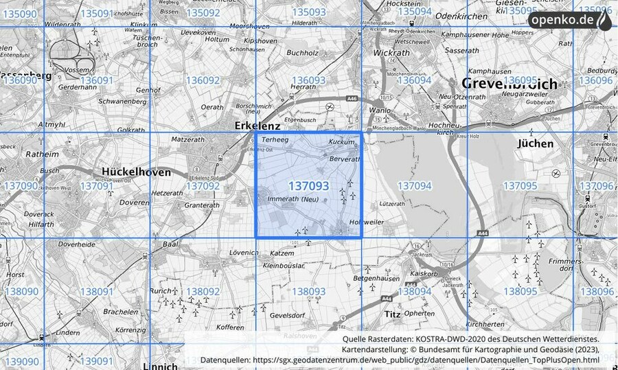 Übersichtskarte des KOSTRA-DWD-2020-Rasterfeldes Nr. 137093