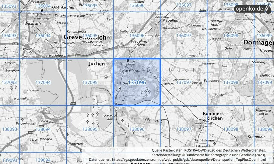 Übersichtskarte des KOSTRA-DWD-2020-Rasterfeldes Nr. 137096