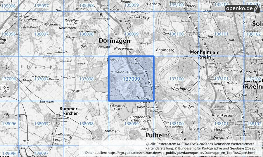 Übersichtskarte des KOSTRA-DWD-2020-Rasterfeldes Nr. 137099