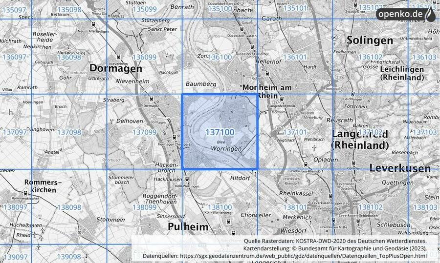 Übersichtskarte des KOSTRA-DWD-2020-Rasterfeldes Nr. 137100