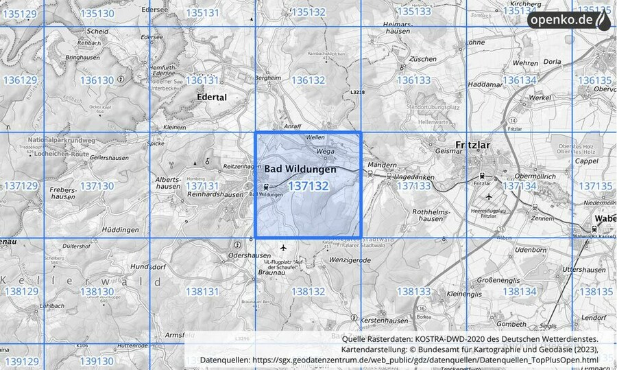 Übersichtskarte des KOSTRA-DWD-2020-Rasterfeldes Nr. 137132