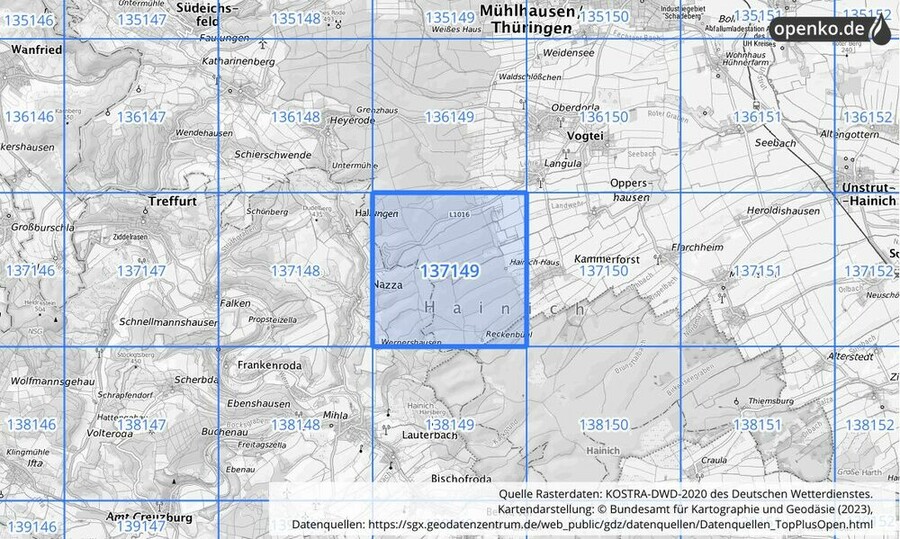 Übersichtskarte des KOSTRA-DWD-2020-Rasterfeldes Nr. 137149