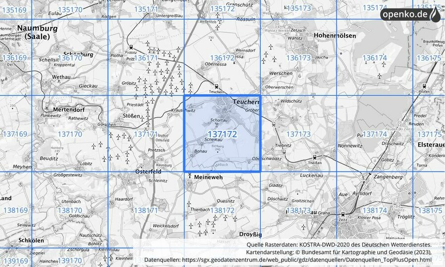 Übersichtskarte des KOSTRA-DWD-2020-Rasterfeldes Nr. 137172