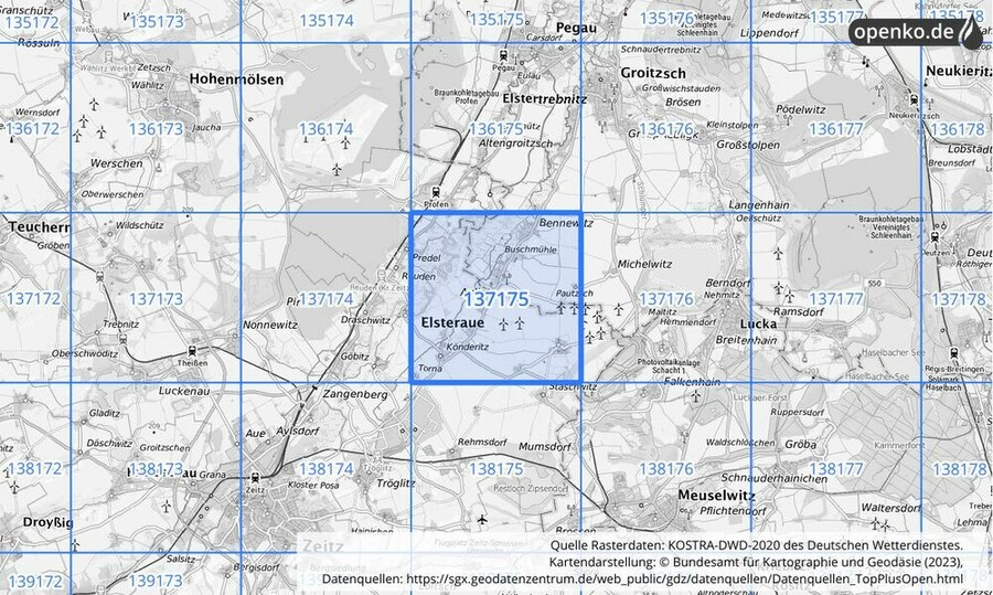 Übersichtskarte des KOSTRA-DWD-2020-Rasterfeldes Nr. 137175