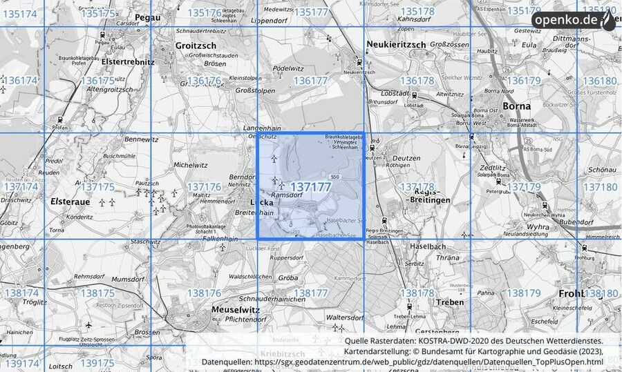 Übersichtskarte des KOSTRA-DWD-2020-Rasterfeldes Nr. 137177