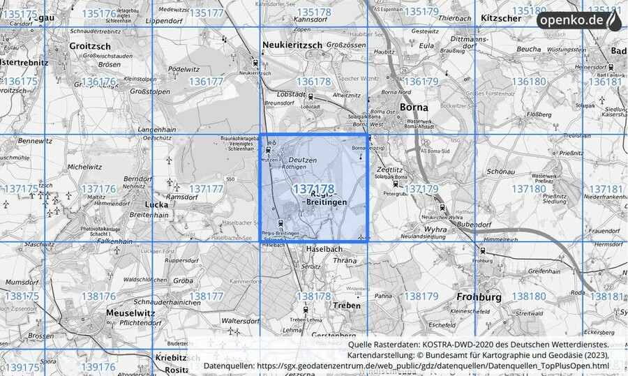 Übersichtskarte des KOSTRA-DWD-2020-Rasterfeldes Nr. 137178