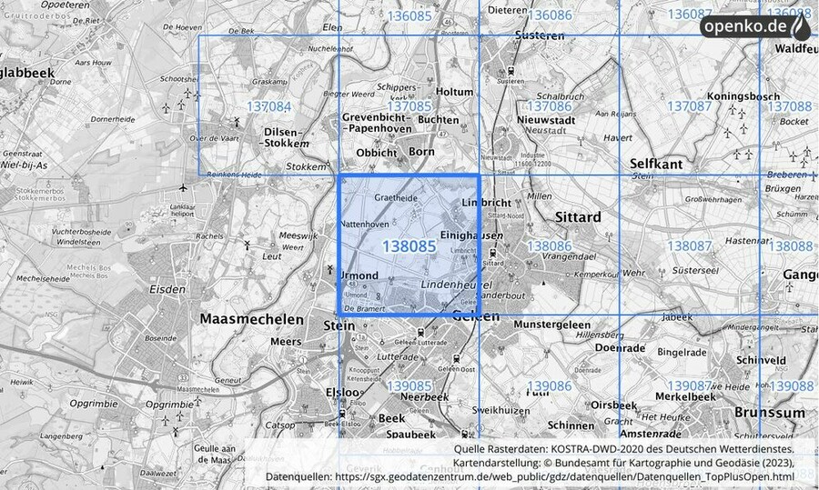 Übersichtskarte des KOSTRA-DWD-2020-Rasterfeldes Nr. 138085