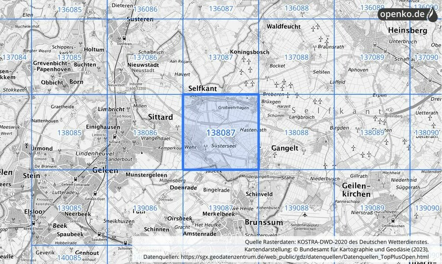 Übersichtskarte des KOSTRA-DWD-2020-Rasterfeldes Nr. 138087