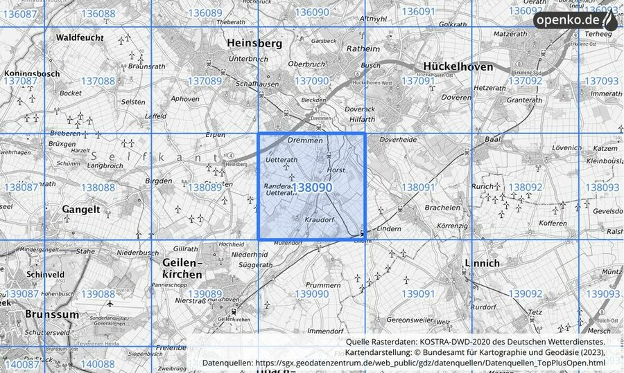 Übersichtskarte des KOSTRA-DWD-2020-Rasterfeldes Nr. 138090