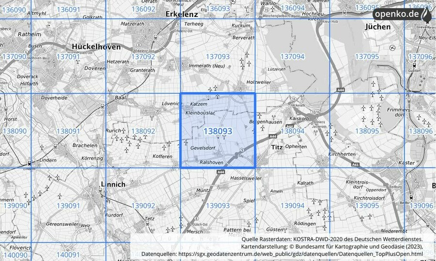 Übersichtskarte des KOSTRA-DWD-2020-Rasterfeldes Nr. 138093