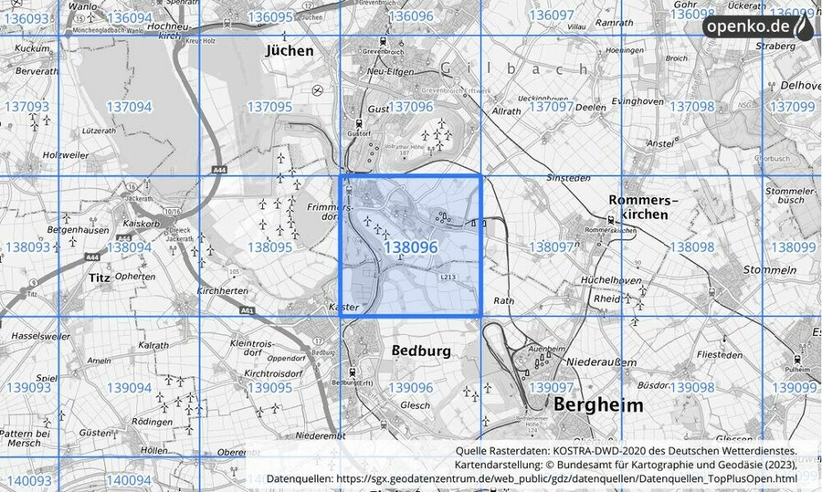 Übersichtskarte des KOSTRA-DWD-2020-Rasterfeldes Nr. 138096