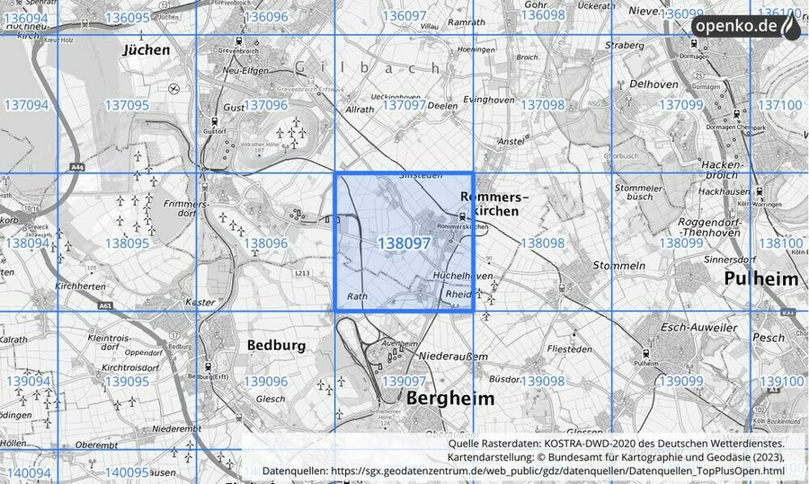 Übersichtskarte des KOSTRA-DWD-2020-Rasterfeldes Nr. 138097