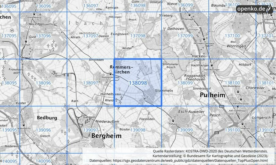 Übersichtskarte des KOSTRA-DWD-2020-Rasterfeldes Nr. 138098