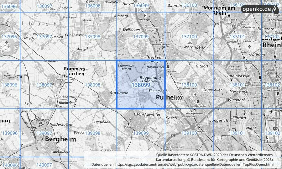 Übersichtskarte des KOSTRA-DWD-2020-Rasterfeldes Nr. 138099