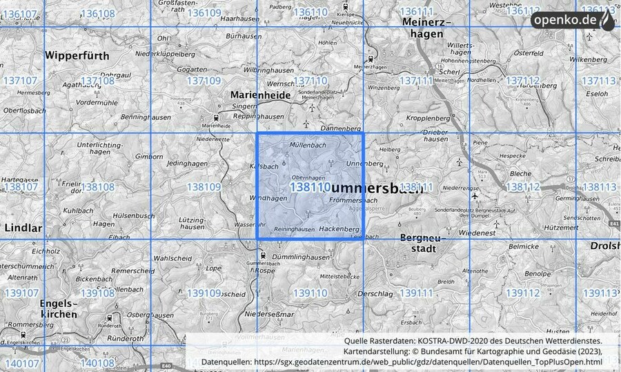 Übersichtskarte des KOSTRA-DWD-2020-Rasterfeldes Nr. 138110